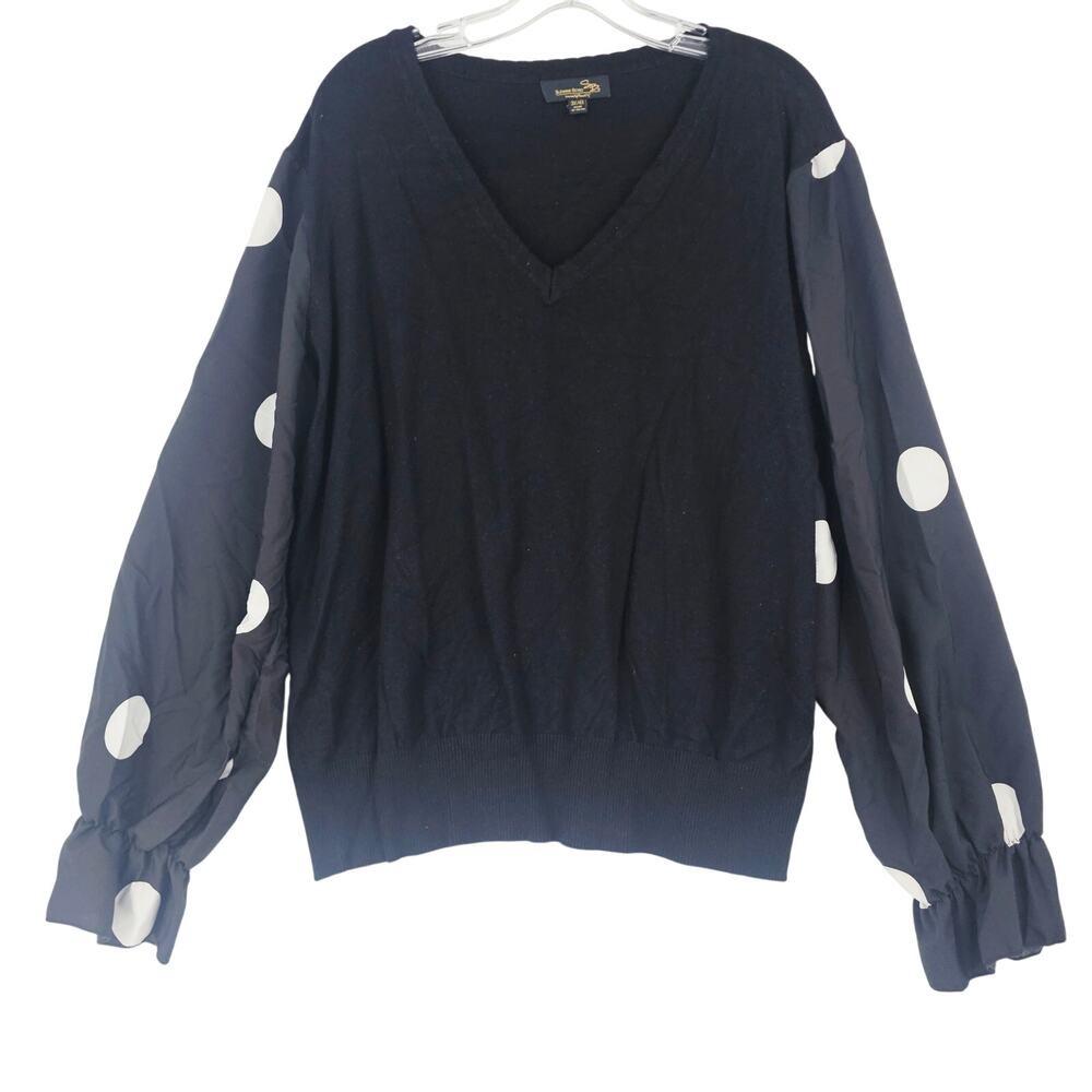Suzanne Betro Mod Knit Sweater Black White Polka Dot Sleeve Women's Plus 3X 4X